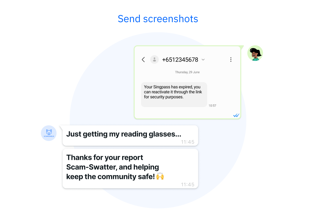 <user sends the bot a screenshot of a message scammer sent them>